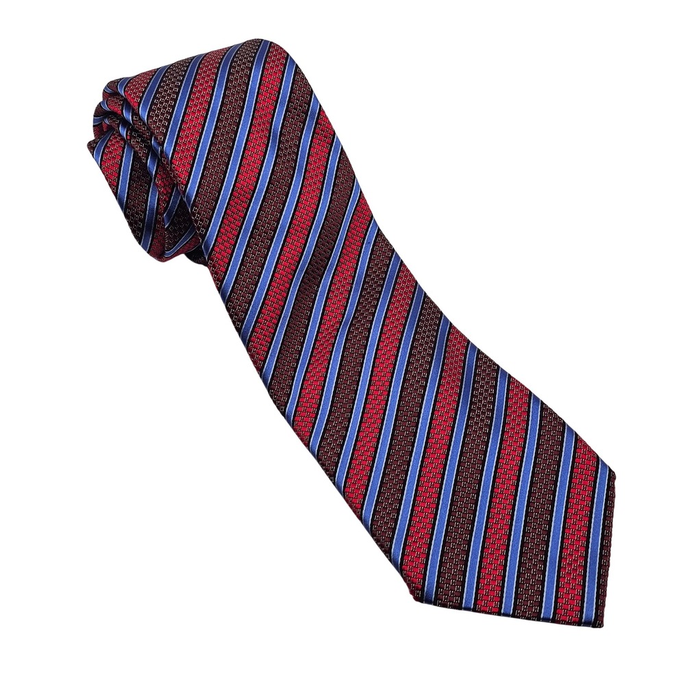 Ermenegildo Zegna Silk Tie Red Blue Striped Italian Luxury Designer Classic